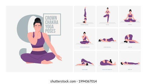 Crown Chakra Yoga Poses Young Woman Stock Vector (royalty Free 