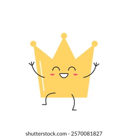 Crown character cartoon greet happy smile cute kawaii vector illustration.