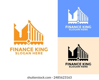Crown with chart graph diagram and arrow, King Finance logo vector, Creative Finance logo icon template