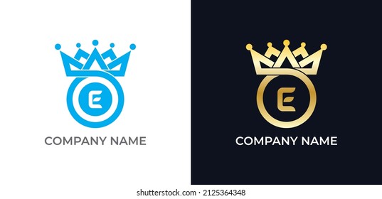 Símbolo del icono del logotipo de combinación de corona y círculo con la letra E. Plantilla de logotipo del vector