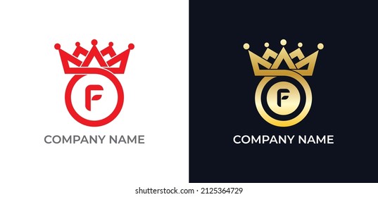 Crown and Circle Combination Logo icon symbol with Letter F. Vector logo template