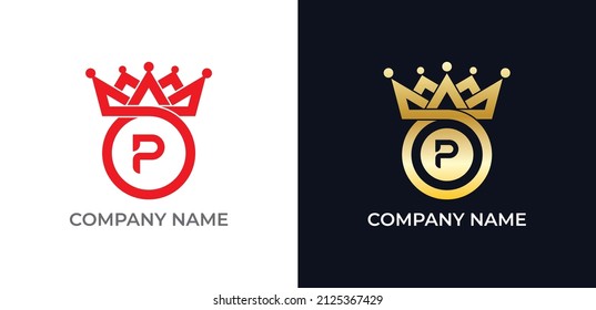 Crown and Circle Combination Logo icon symbol with Letter P. Vector logo template