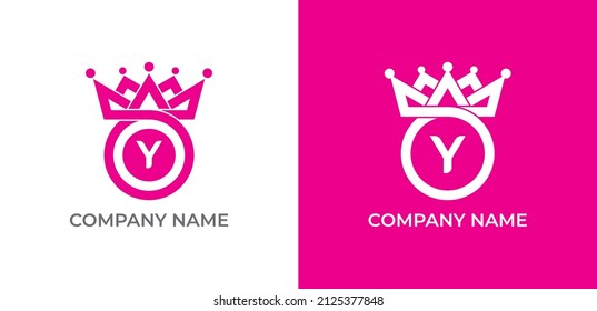 Crown and Circle Combination Logo icon symbol with Letter Y. Vector logo template