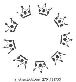 Marco de círculo de la corona. Borde redondo dibujado a mano con tinta doodle símbolos de éxito para certificado, medalla, decoración de premios. Ilustración vectorial