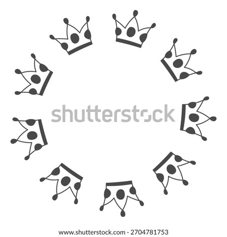 Crown Circle Frame. Hand drawn round border with doodle ink succeed symbols for certificate, medal, award decor. Vector illustration