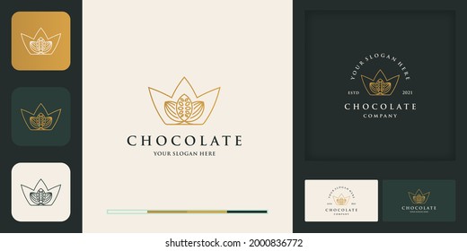 crown cocoa beans vintage modern logo, and business card