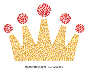 Crown collage of dots in various sizes and color tones. Dots are composed into crown vector illustration. Dotted vector design concept.