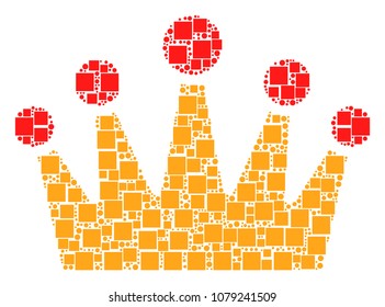 Crown collage icon of square shapes and spheric dots in various sizes. Vector objects are organized into crown illustration design concept.