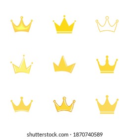 Crown collection. Golden drawn crowns icon set. Wealthy and power concept. Vector illustration isolated on white.