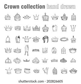 Crown Collection, Hand Drawn Vector.