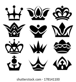crown collection (crown set, silhouette crown set). Vector.