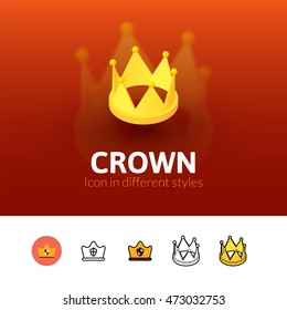 Crown color icon, vector symbol in flat, outline and isometric style isolated on blur background