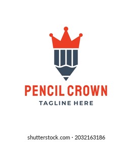 crown combination with pencil in white background, vector logo design flat minimalist