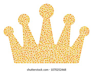 Crown composition of circle dots in different sizes and color tinges. Small circles are composed into crown vector illustration. Dotted vector illustration.