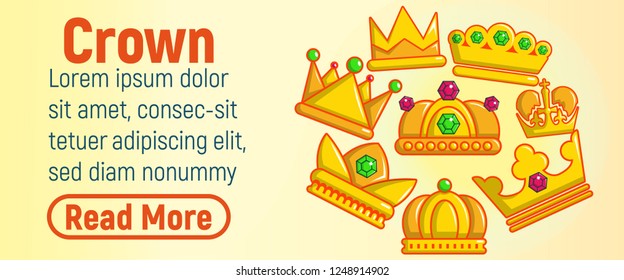 Crown concept banner. Cartoon banner of crown vector concept for web, giftcard and postcard