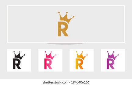 Crown concept vector logo design with R letter