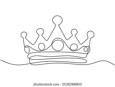 Desenho de linha contínua coroa. Beleza e conceito de moda. Ilustração de vetor minimalista isolada no fundo branco.
