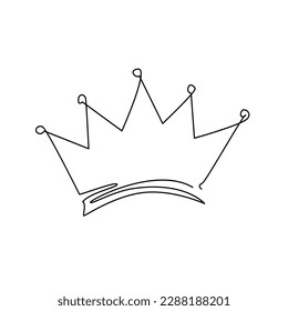 Crown in continuous line style. One line drawing. Isolated vector hand drawn illustration.