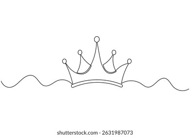 Crown continuous one line drawing and minimalist style isolate outline vector icon