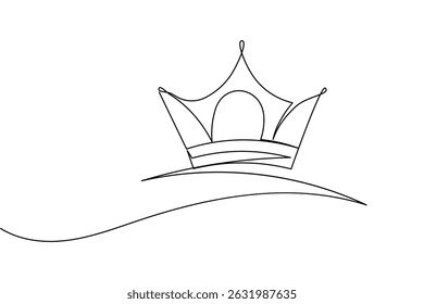Crown continuous one line drawing and minimalist style isolate outline vector icon