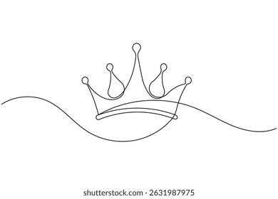 Crown continuous one line drawing and minimalist style isolate outline vector icon