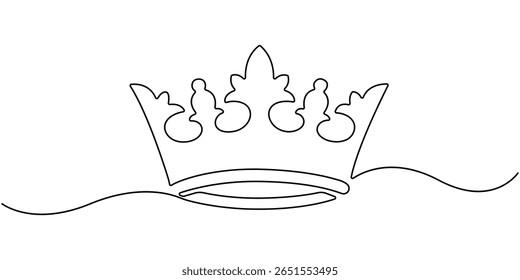 Crown continuous one line drawing and minimalist style isolate outline vector illustration, Continuous one line drawing of king crown vector. Royal crown in single line draw illustration Editable