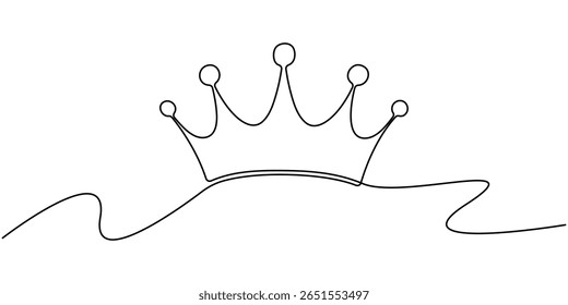 Crown continuous one line drawing and minimalist style isolate outline vector illustration, Continuous one line drawing of king crown vector. Royal crown in single line draw illustration Editable