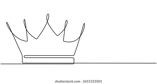 Crown continuous one line drawing and minimalist style isolate outline vector illustration, Continuous one line drawing of king crown vector. Royal crown in single line draw illustration Editable