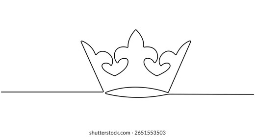 Crown continuous one line drawing and minimalist style isolate outline vector illustration, Continuous one line drawing of king crown vector. Royal crown in single line draw illustration Editable