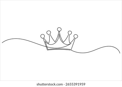 Crown continuous one line drawing of white background with minimalist outline style