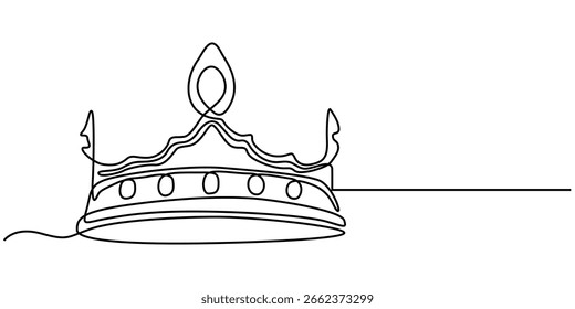 Dibujo continuo de una línea de la corona y Vector de contorno aislado de estilo minimalista, concepto de diseño de contorno de corona simple de una línea. Diseño minimalista Ilustración vectorial dibujada a mano.