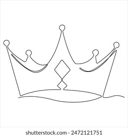 Corona continua línea única concepto de Anuncio real Línea de arte contorno de Ilustración vectorial mínima
