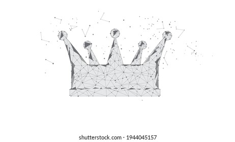  Corona, corona de triángulos y puntos luminosos. Fondo blanco. Ilustración policlonal vectorial.