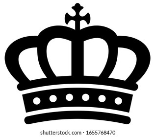 Crown with cross in black on white isolated background.