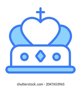 crown, cross Blue Outline Simple Icon.