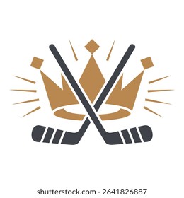 Crown with crossed hockey sticks sports logo design illustration