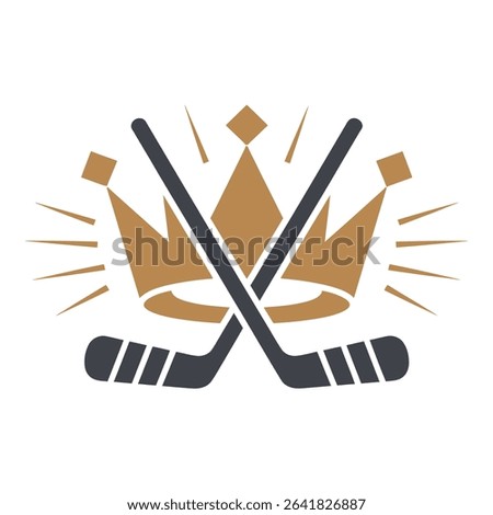 Crown with crossed hockey sticks sports logo design illustration