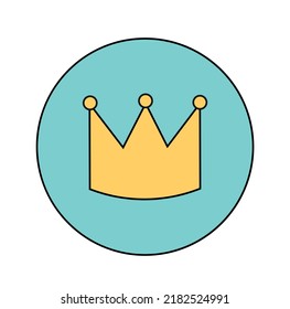 Icono lindo de la corona. Sticker para el elemento gráfico de redes sociales para el sitio web. Reacción para los mensajeros. Joyería, símbolo de poder, Edad Media. Insignia para la bolsa de las niñas. Dibujo vectorial plano de dibujos animados