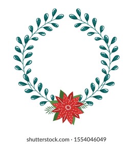 crown decorative christmas with flower and leafs vector illustration design