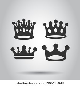 Crown diadem vector icon set in flat style. Royalty crown illustration on white background. King, princess royalty concept.