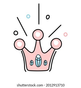crown with diamond doodle icon. Drawn illustrations.