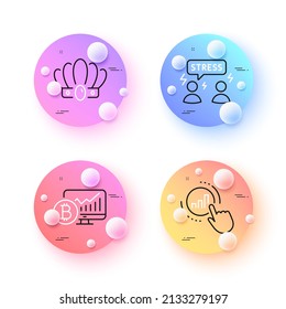 Crown, Difficult stress and Graph chart minimal line icons. 3d spheres or balls buttons. Bitcoin chart icons. For web, application, printing. Monarchy king, Mind anxiety, Get report. Vector