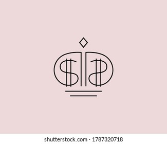 Lineares Logo-Design des Crown-Dollars Währungswert, König des Geschäftszeichens, Umrisszeichen auf hellem Hintergrund