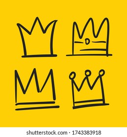 Crown doodle collection. Hand drawn set of king, queen, prince and princess crowns.