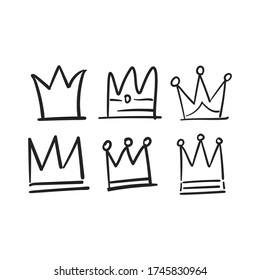 Crown doodle collection. Hand drawn set of king, queen, prince and princess crowns.