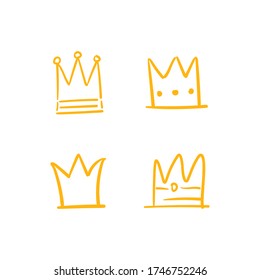 Crown doodle collection. Hand drawn set of king, queen, prince and princess crowns.
