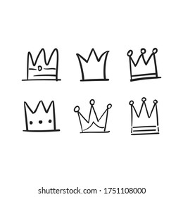 Crown doodle collection. Hand drawn set of king, queen, prince and princess crowns.