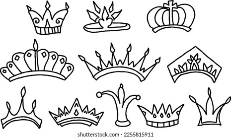 crown doodle handrawn illustrations vector