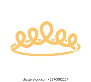 Crown doodle icon. Golden diadem for empress or princesess. Luxury and wealth, power of royal family. Monarchy, aristocracy and ancient kingdom. Cartoon flat vector illustration