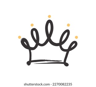 Icono del garabato de la corona. Dibujo y dibujo minimalista. Elemento gráfico para el sitio web. Heraldy y emblema, insignia y logotipo para empresa, marca. Dibujo vectorial plano de dibujos animados